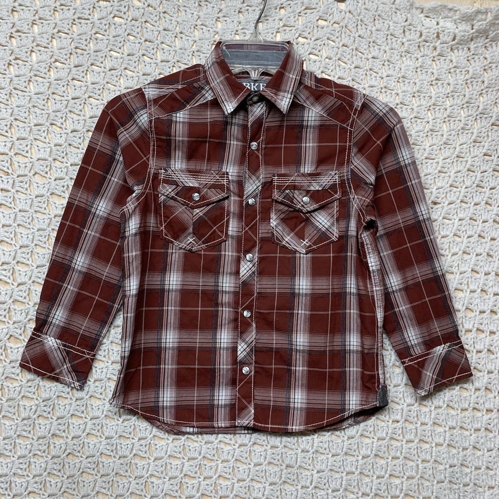 Boys BKE Shirt Child Boys‎ Sz XS (6) Pearl Snap Plaid Western Long Sleeve